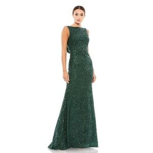 Mac Duggal Women's Green Cowl Back Boat Neck Sequined Evening Gown Sz 10 NWTS